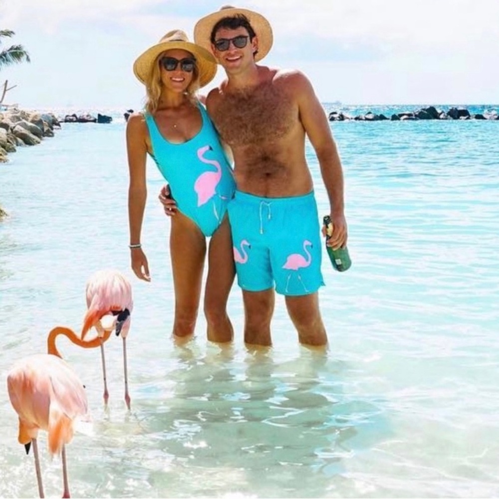 NEW! Kenny Flowers The South Beach Reversible 1 Piece Swimsuit Flamingo SZ S, M